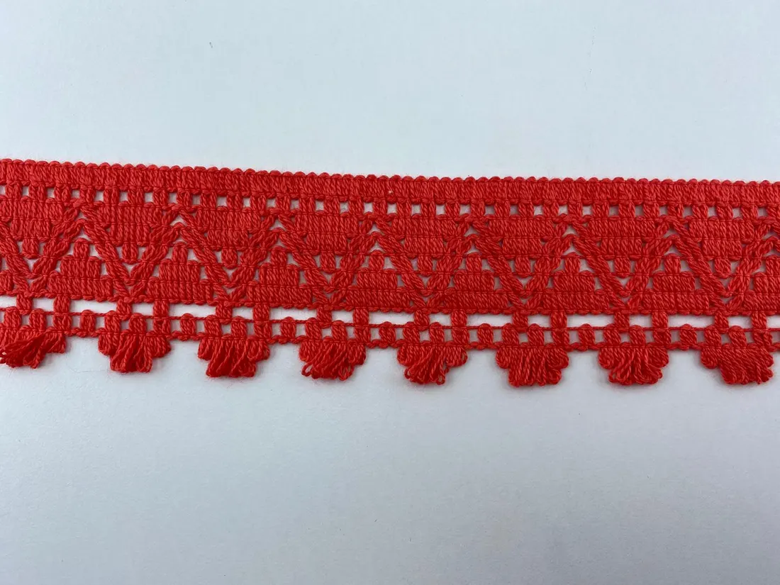 Coral Renk Pamuk Bant Brode, 5,5 cm