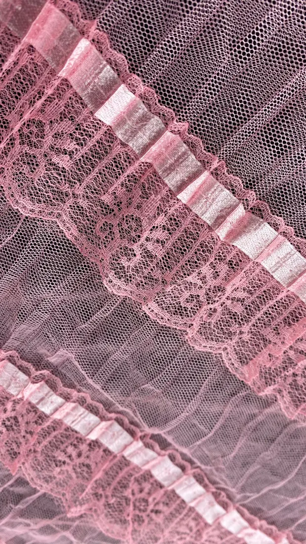 Pembe Firfirli Naylon Tül