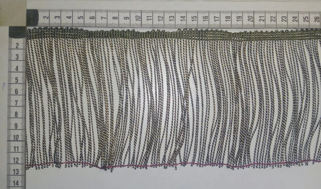 7407 Saçak · Bant · Polyester · Altı Kesik · Zebra · Siyah Gold · 12 Cm