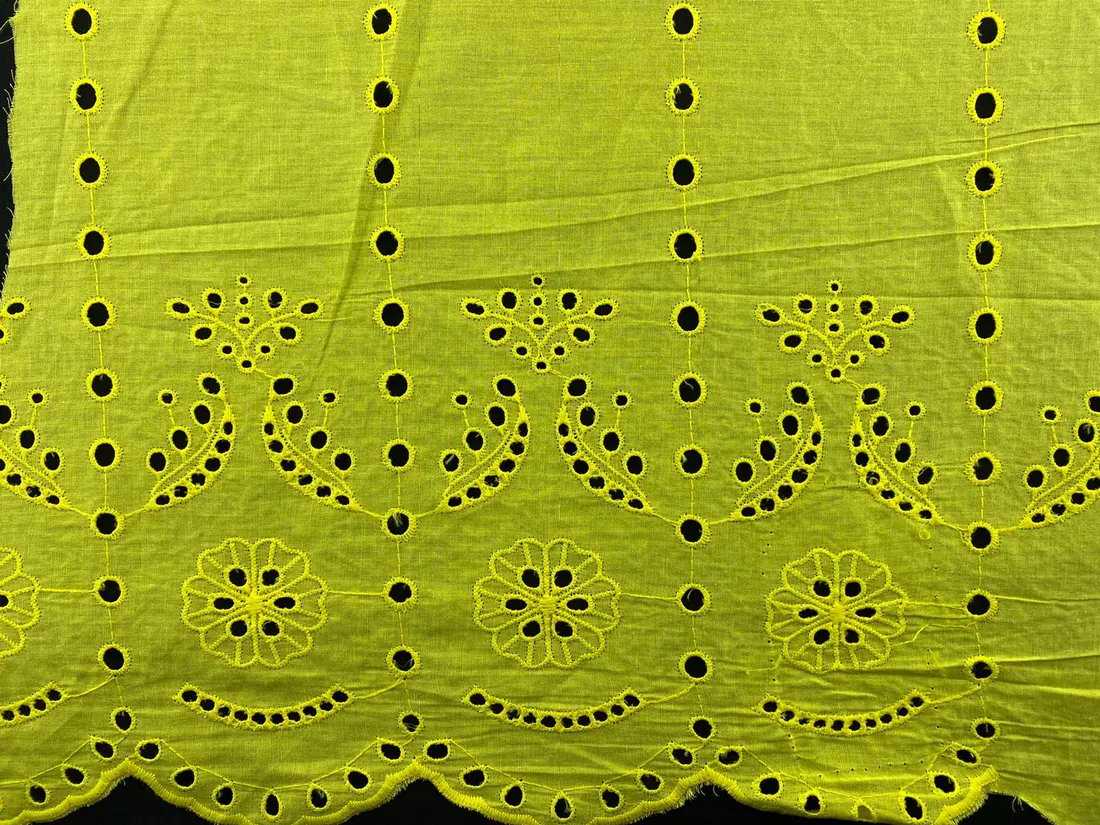 Sarı Pamuk Polyester Vual Brode Kumaş - 130 cm