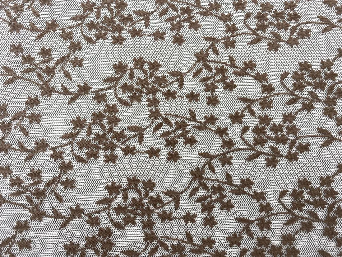 Açık Kahve Tül Üzeri Likrasız Polyester Dantel, Yerli, 155 cm
