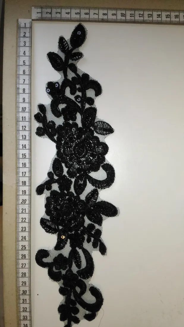 Siyah Kordlu Aplik Brode, Yerli, 29 cm
