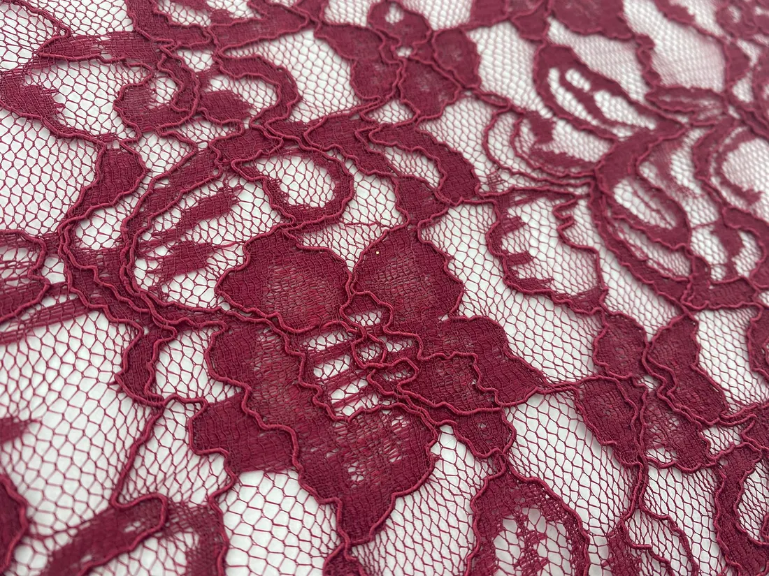 Bordo Kordlu Yerli Dantel Kumaş - Polyester, 150 cm