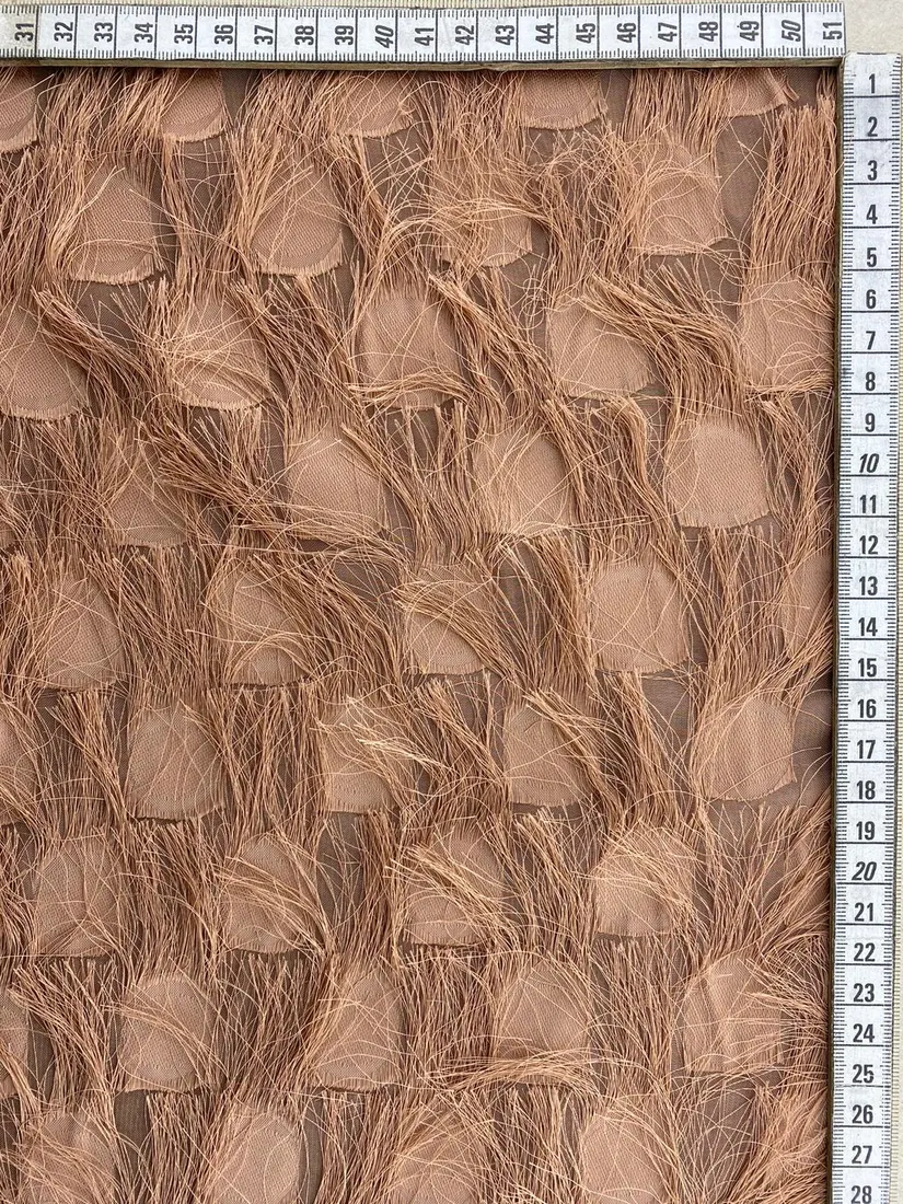 Bej Renk Saçaklı Şifon Kumaş – İthal Polyester