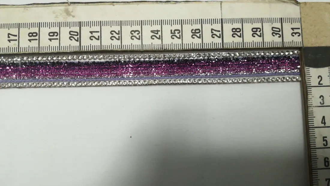 Mor Simli Kadife Taşlı Bant, 1.5 cm