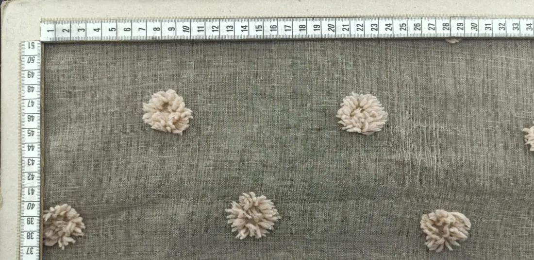 Ponponlu Dokuma Kumaş, Polyester, Bej