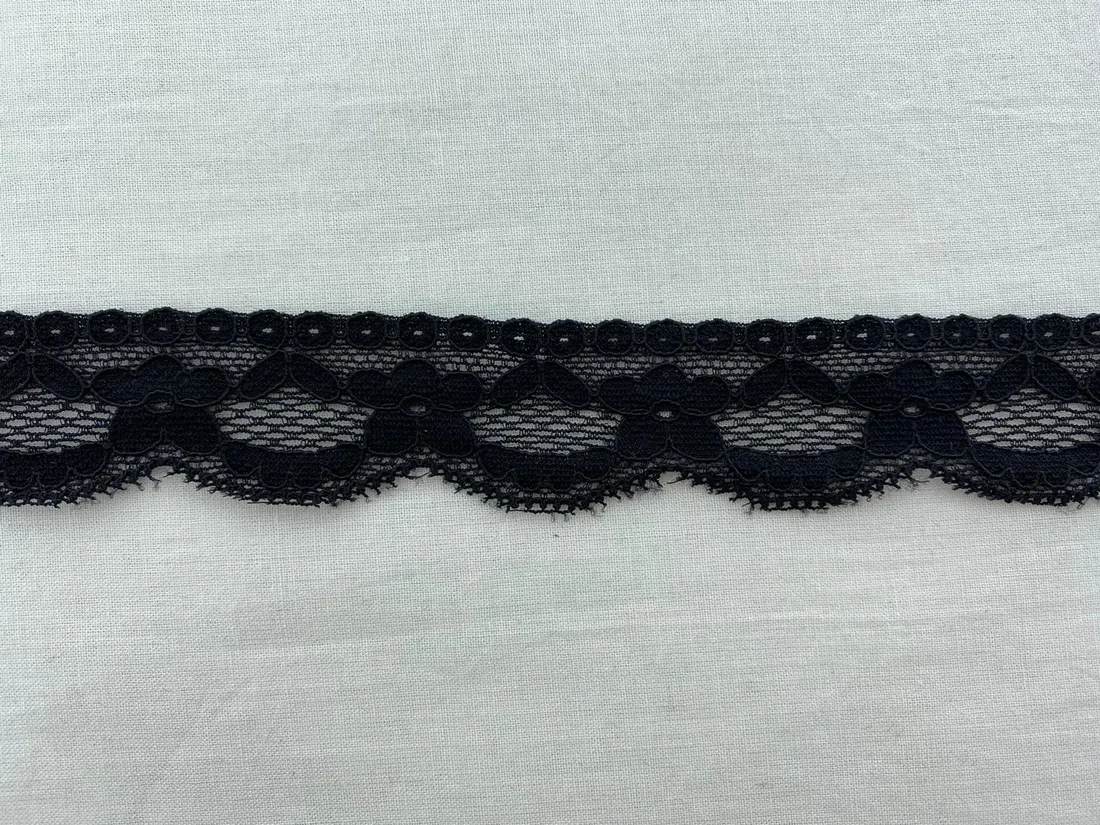 2,5 cm Siyah Likralı İthal Dantel Bant