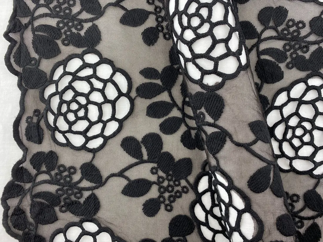 Siyah Güpür Brode Kumaş - İthal, Polyester