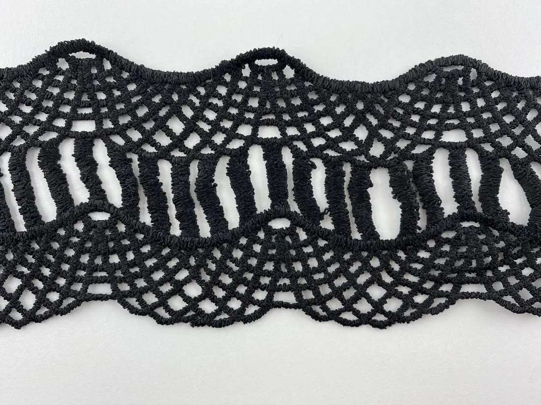 Siyah 8 cm Mat Polyester Güpür Brode Bant