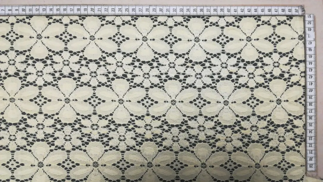 Sarı Kabartmalı Likralı Naylon Dantel