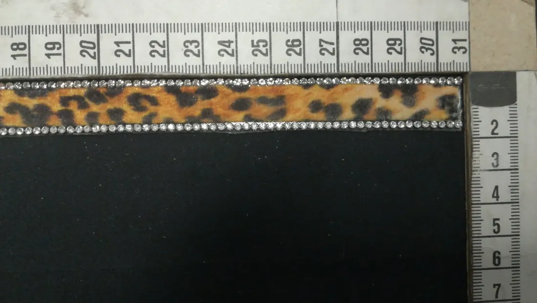 Leopar Desenli Taşlı Kadife Bant, 1.5 cm