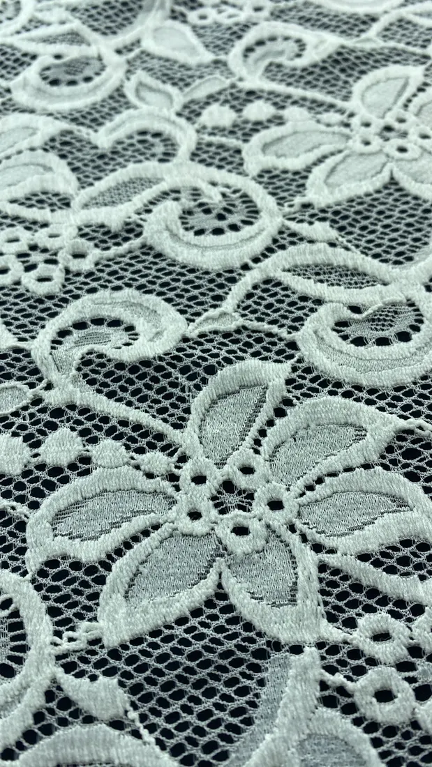 Kabartmalı Likralı Polyester Dantel, Fiksli