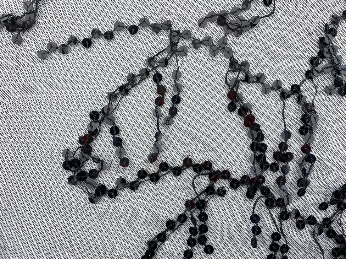 9164 Tül · İthal · Lez · Likralı · Siyah Zemin · Siyah Pullu · 130 Cm