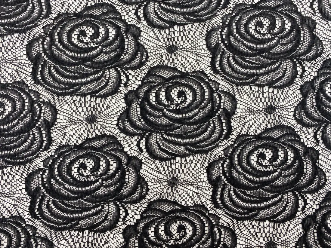 Siyah Mat Polyester Dantel, Yerli, 150 cm