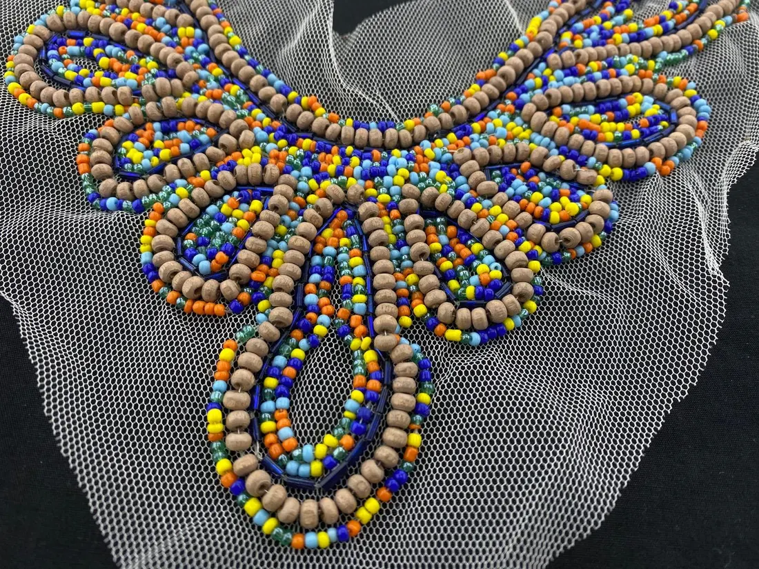 Renkli Boncuklu Etnik Yaka Bant - 25 cm (2459)