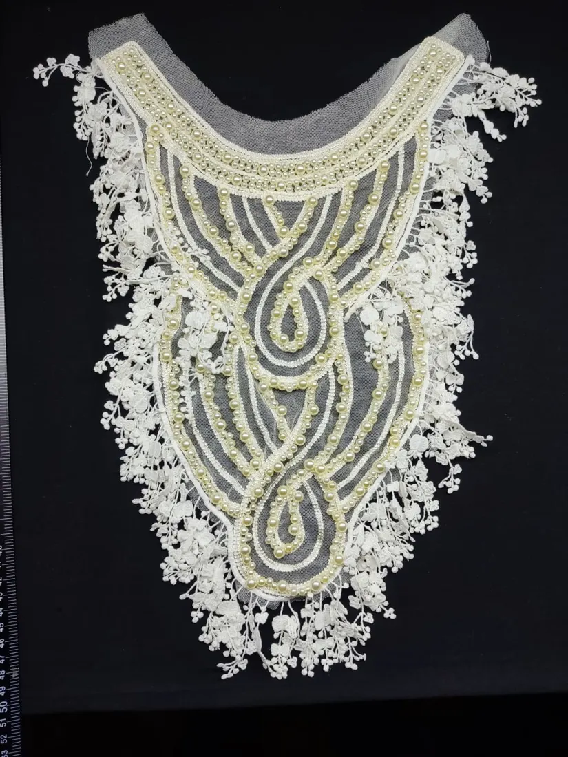 Beyaz Payetli İthal Yaka - Polyester, 2842 Model