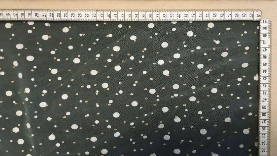 Yeşil Flok Baskılı Naylon Polyester Tül, 160 cm