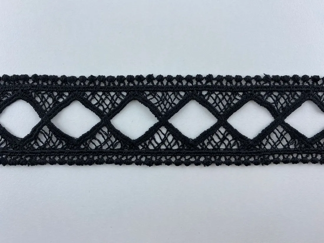 Siyah Güpür Polyester Brode Bant, 4 cm