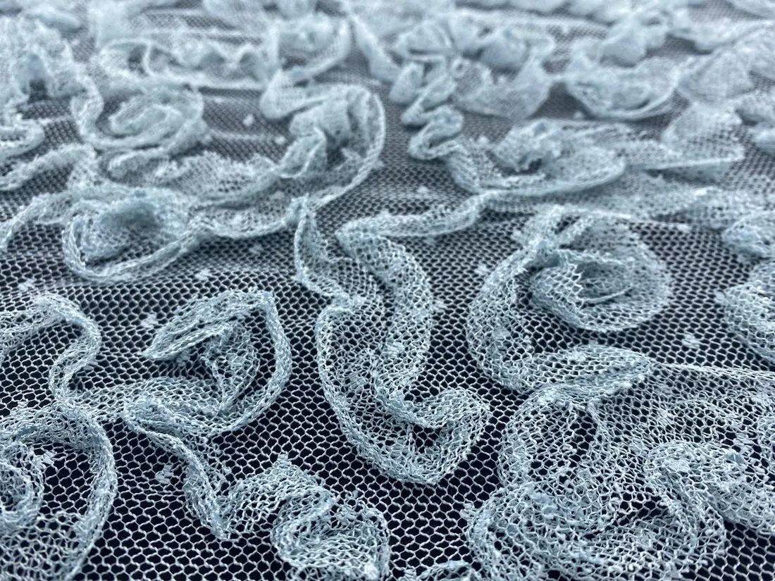 Petrol Mavisi Süzeneli Polyester Tül Kumaş