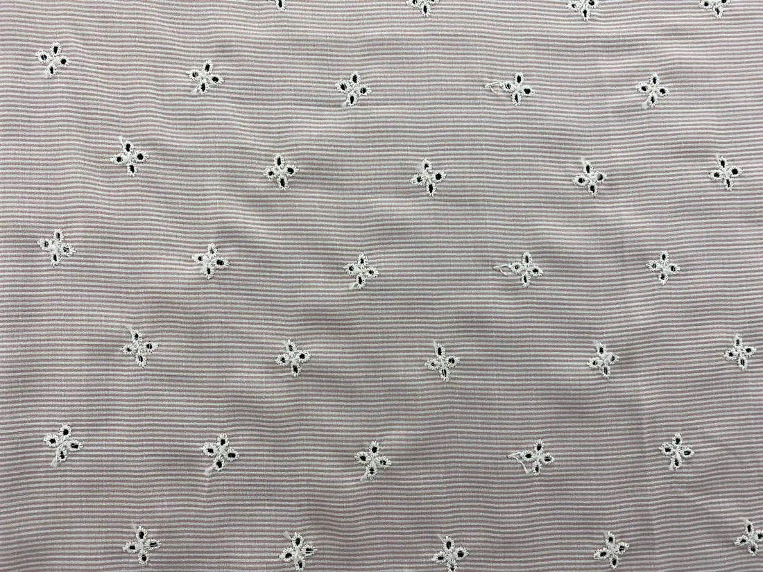 Pudra-Beyaz Çizgili Poplin Brode, Yerli
